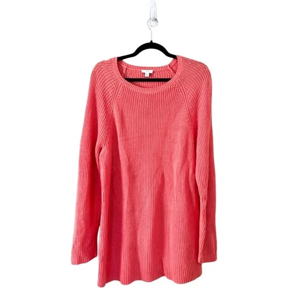 J. Jill Relaxed Knit Crew Neck Summer Sweater Coral Orange XL Petite - Picture 1 of 4